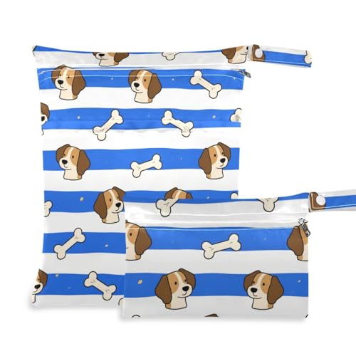 aidingzhi Waschbare Baby-Wickeltasche, 2 Stück, Reiseutensilien zum Fliegen, mit Griffen für Fitnessstudio, Pool (blau-weiß gestreifter Hundeknochen) von aidingzhi