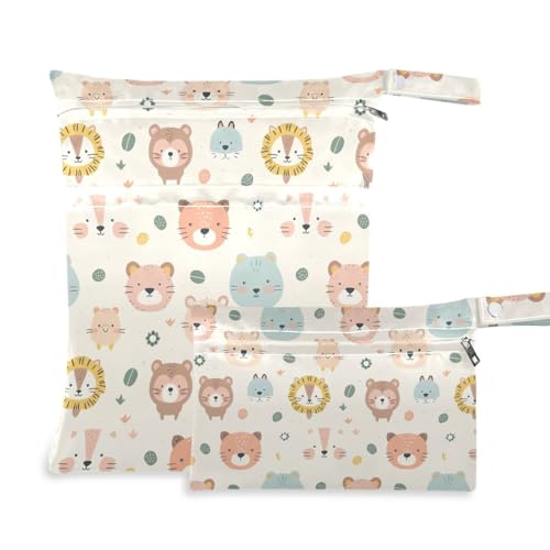 aidingzhi Waschbare Turnbeutel, 2 Stück, Reiseutensilien für Babys, mit Griffen für Pool, Kindertagesstätte (niedliche Tiergesichter) von aidingzhi