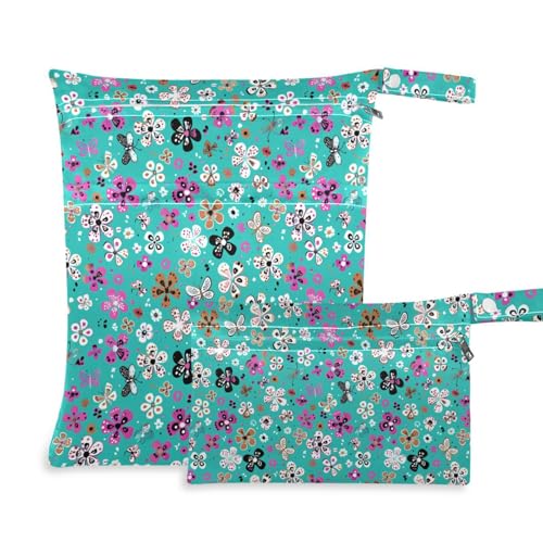 aidingzhi Waschbare Turnbeutel, 2 Stück, Reiseutensilien zum Fliegen, mit Griffen für Kita, Kindertagesstätte (Blumen) von aidingzhi