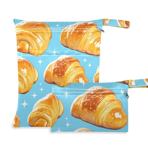aidingzhi Waschbare Windeltasche, 2 Stück, Wickeltasche, unverzichtbare Gegenstände mit Griffen für Pool, Baden (Cartoon-Croissant, Gelb-Blau) von aidingzhi