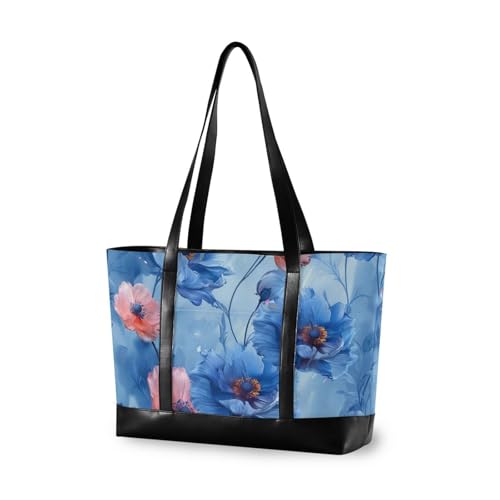 aidingzhi Washpainting Poppy Sky Blue Essentials Tote Laptoptasche für Damen mit Reißverschluss Aktentasche für die Schule mit von aidingzhi