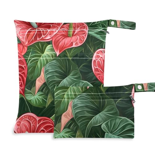 aidingzhi Wasserdichte Baby-Nasstasche, 2 Stück, Reiseutensilien für Babys mit Griffen für Pool, Pool (Anthurium Red Green Art) von aidingzhi