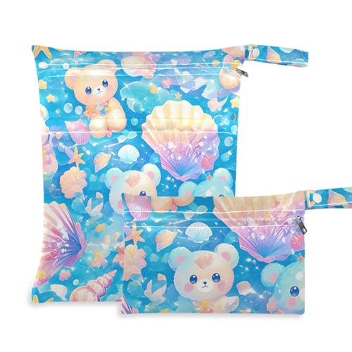 aidingzhi Wasserdichte Tasche für Kindertagesstätte, 2 Stück, Wickeltasche mit Griffen für Fitnessstudio, Pool (Sea Shell Dreamy Colorful Bears) von aidingzhi