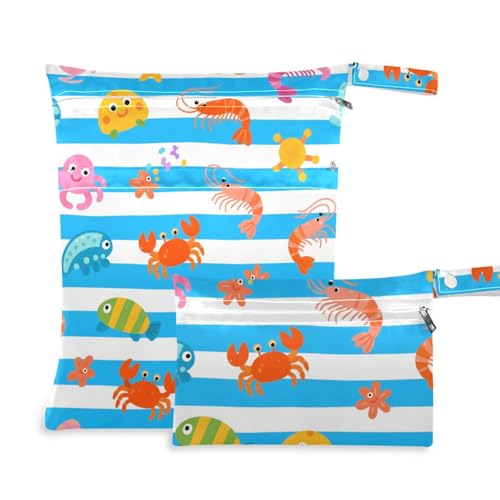 aidingzhi Wasserdichte Tasche für Stoffe, 2 Stück, Wickeltasche, wesentliche Gegenstände mit Griffen für Reisen, Pool (blau-weiß gestreiftes Meerestier) von aidingzhi