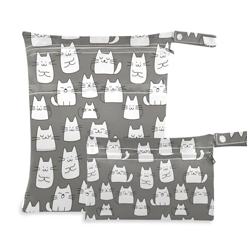 aidingzhi Wasserdichte Tasche für schmutzige Kleidung, 2 Stück, Wickeltasche, wichtige Gegenstände mit Griffen für Pool, Reisen (Cartoon-Katze) von aidingzhi