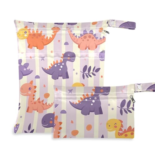 aidingzhi Wasserdichte Taschen für Babys, 2 Stück, Reiseutensilien für Babys, mit Griffen für Strand, Pool (Cartoon-Dinosaurier, hellviolette Streifen) von aidingzhi