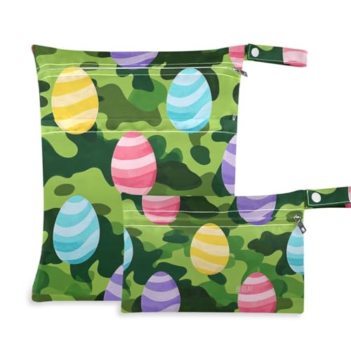 aidingzhi Wasserdichte Turnbeutel, 2 Stück, Reiseutensilien für Babys mit Griffen für Reisen, Baden (Camouflage-grünes Osterei) von aidingzhi