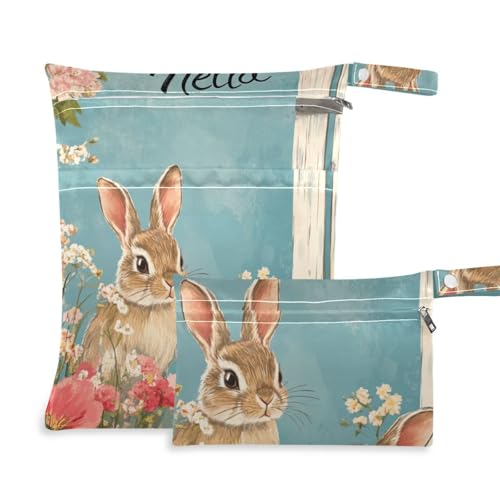 aidingzhi Wasserdichte nasse Wickeltasche, 2 Stück, Reiseutensilien zum Fliegen, mit Griffen für Yoga, Reisen (Retro Bunnies Vintage) von aidingzhi