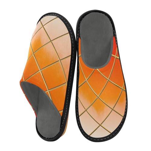 aidingzhi Weiche Damen-Hausschuhe für den Innenbereich, Memory-Schaum, Hausschuhe, gemütlich, Gold Grid Gradient Orange Cube, 38/38.5 EU von aidingzhi