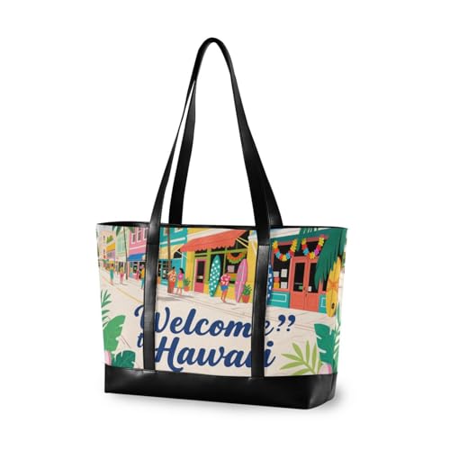 aidingzhi Welcome To Hawaii Sea Welcome to Hawaii Tropical einfache Arbeitstasche für Damen, Tragetasche mit Reißverschluss, 35,6 cm, Tragetasche für die Arbeit mit von aidingzhi