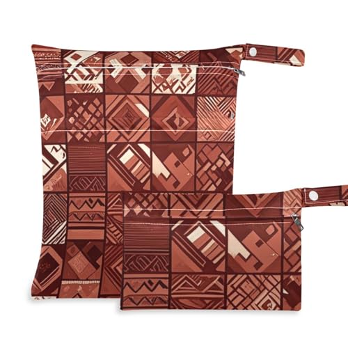 aidingzhi Wiederverwendbare Anzugtasche, wasserdicht, 2 Stück, Wickeltasche, unverzichtbare Gegenstände mit Griffen für Pool, Pool (Boho-Rotbraun mit normaler Textur) von aidingzhi