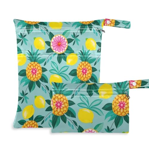 aidingzhi Wiederverwendbare Badeanzug-Taschen, 2er-Pack, Reiseutensilien für Babys mit Griffen für Pool, Reisen (Fashion Summer Fruit Lemon Blue) von aidingzhi