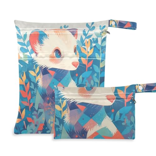 aidingzhi Wiederverwendbare Kleidertasche, 2 Stück, Reiseutensilien für Baby, mit Griffen für Fitnessstudio, Yoga (Frettchen, einfach, bunt, modern) von aidingzhi