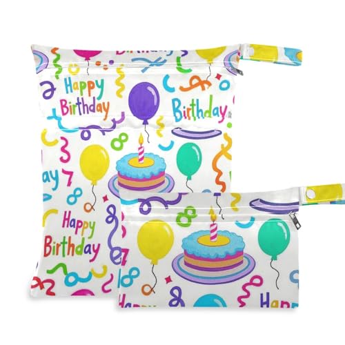 aidingzhi Wiederverwendbare Tasche für nasse Kleidung, 2 Stück, Reiseutensilien für Baby mit Griffen für Pool, Strand (Happy Birthday Band, bunt) von aidingzhi