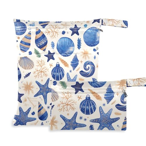 aidingzhi Wiederverwendbare Tasche zum Schwimmen, 2 Stück, Nassbeutel für Badeanzug mit Griffen zum Baden, Kindertagesstätte (blaue Merry Christmas Bell Seestern) von aidingzhi