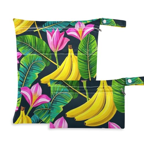 aidingzhi Wiederverwendbare Taschen für nasse Windeln, unverzichtbare Gegenstände mit Griffen für Yoga, Fitnessstudio, 2 Stück (Fruit Banana Floral Fashion Black) von aidingzhi