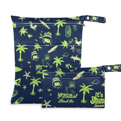 aidingzhi Wiederverwendbare Trockentasche, wasserdicht, 2er-Pack, Wickeltasche, unverzichtbare Gegenstände mit Griffen für Pool, Strand (Summer Green Blue Elements) von aidingzhi