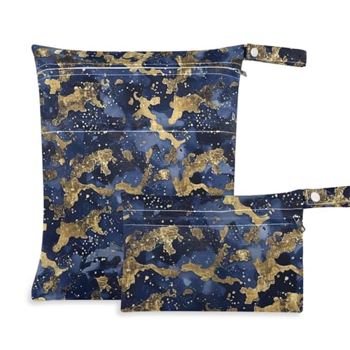 aidingzhi Wiederverwendbare Windeltasche, 2 Stück, Reiseutensilien zum Fliegen, mit Griffen für Strand, Pool (goldblaues Muster) von aidingzhi