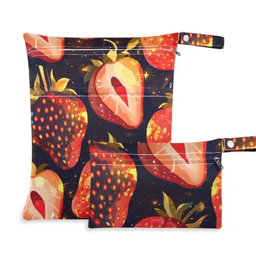 aidingzhi Wiederverwendbarer, wasserdichter Trockentasche, 2 Stück, Reiseutensilien zum Fliegen, mit Griffen für Kita, Strand (Cosmic Red Strawberry) von aidingzhi