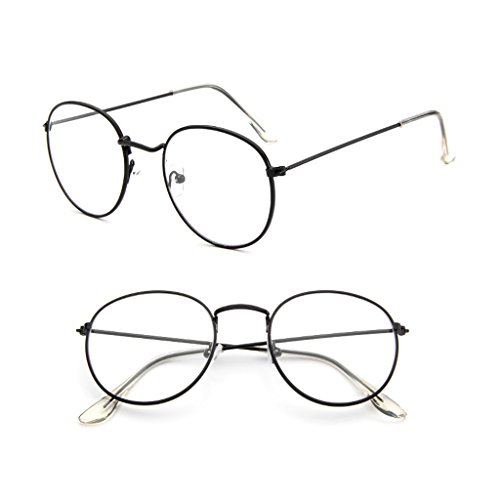 aieibuy Vintage Herren Damen Brille Metallrahmen Brille Runde Brille Klare Linse Vintage 1970 Shirts für Frauen Quarantäne, Hellschwarz von aieibuy