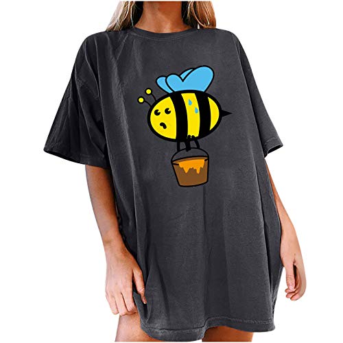 Sommer Tshirt Damen Oversized Biene Drucken Kurzarm Sportshirt Rundhals Oberteile sehr Lange Tshirts Mädchen Top aijofi von aijofi