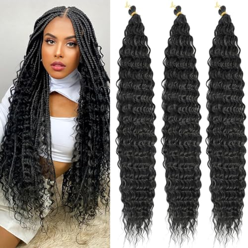 aikaa Tief Twist Crochet Hair Ocean Wave Curly Bohemian Crochet Braids Deep Wave Hair Bundles Synthetische Haarverlängerungen für Frauen Mädchen (30 Inch(Pack of 3), 1B) von aikaa