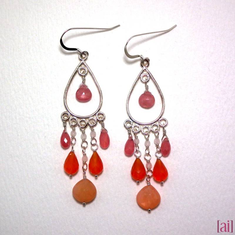 Yumi - Rosa Saphir, Pfirsich Mondstein, Karneol, Rhodochrosit Und Rosenquarz Ohrringe von aileen