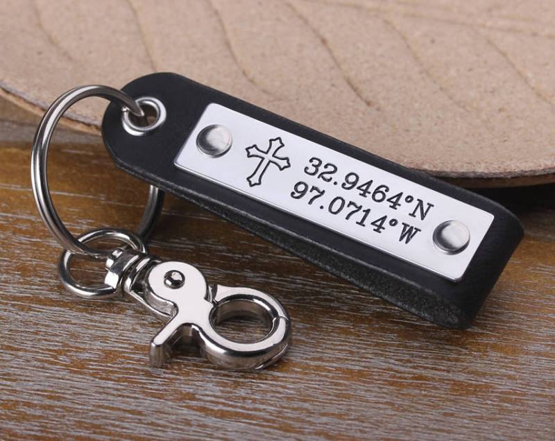 Personalisierte Herren Leder Schlüsselbund - Benutzerdefinierte Breitengrad-Längengrad-Schlüsselring Kann Mit Ihren Koordinaten Oder Einem von aimeehandmade