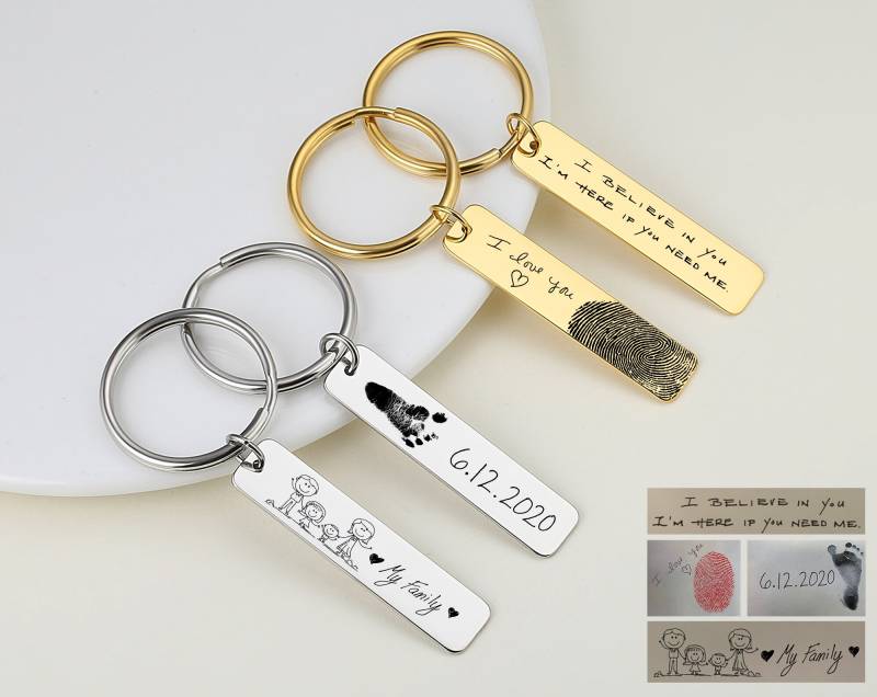 Handschrift Schlüsselanhänger, Ihre Tatsächliche Unterschrift Personalisierte Handabdruck Fußabdruck Edelstahl Weihnachtsgeschenk von aimeestore