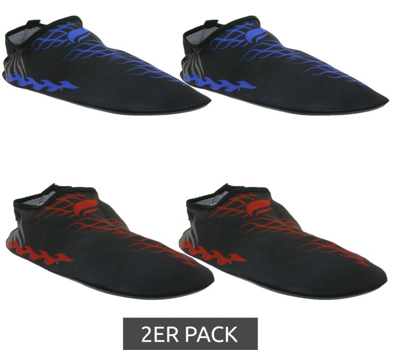 2 Paar airjoy Neopren-Bade-Schuhe mit herausnehmbarer Innensohle Wasser-Schuhe mit farblichen Highlights 7654618 Schwarz/Blau oder Schwarz/Rot von airjoy
