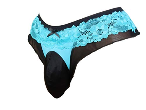 Sissy Pouch Panties Herren Spitze Tanga G-String Bikini Slip Hipster heiße Unterwäsche Sexy für Männer VC, blau / schwarz, X-Large von aishani