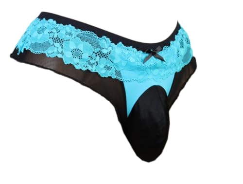 aishani erotischen Herren-Slip, Höschen, Spitzen-Tanga, G-String, Bikini, freche, heiße Unterwäsche für Männer VC4, blau / schwarz, X-Large von aishani