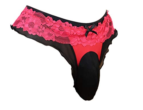 Sissy Pouch Panties Herren Spitze Tanga G-String Bikini Slip Hipster heiße Unterwäsche Sexy für Männer VC, rot / schwarz, Small von aishani