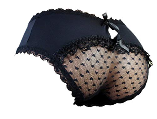 aishani SISSY Pouch Panties Herren Hipster Panty Spitze Bikini Slip Dessous Unterwäsche für Herren - HW, Schwarz, Large von aishani