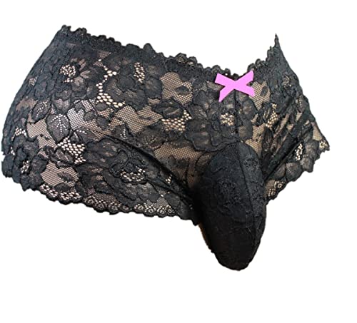 aishani Sissy Pouch Panties Herren Bikini Slip Seidig Spitze Unterwäsche für Herren -- ls, Jet Black, Medium von aishani