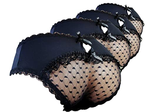 aishani Sissy Pouch Panties Herren Hipster Spitze Bikini Slip Dessous Unterwäsche, 4er-Pack, Schwarz, Medium aishani Sissy Pouch Panties Herren Hipster Spitze Bikini Slip Dessous Unterwäsche, 4er-Pack, Schwarz, Medium von aishani