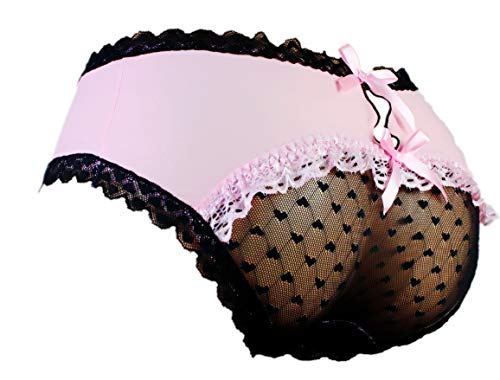 aishani Sissy Pouch Panties Men's Hipster Panty Silky lace Bikini Briefs for Men - M Pink von aishani
