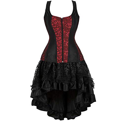 Jutrisujo Korsett Kleid Damen Corset Dress Vollbrust Corsage Korsettkleid Strapse Kostüm Rot Schwarz L von Jutrisujo