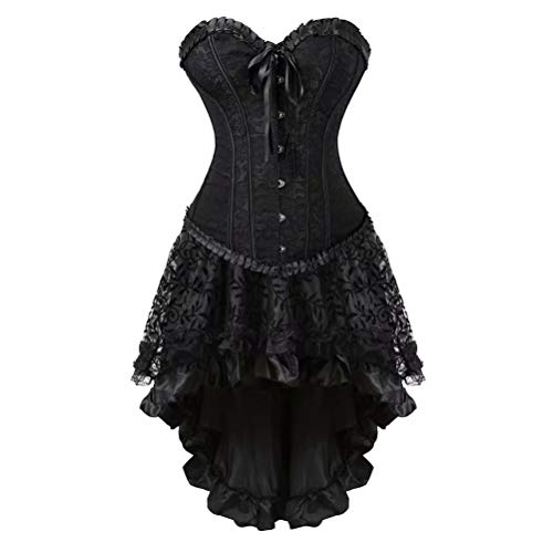 Jutrisujo Black Corset Dress Korsett Kleid Damen Korsettkleid Corsagen Elegant Rock Spitze Zum Schnüren Gothic Schwarz 2XL von Jutrisujo