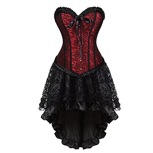 Jutrisujo korsett corsagen vollbrust Damen kleid korsettkleid elegant asymmetrisch rock spitze zum schnüren gothic rot XL von Jutrisujo