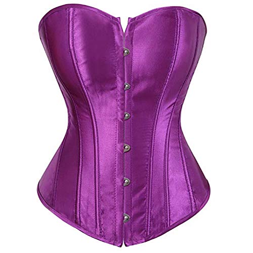 Jutrisujo Korsett Top Corsage Damen Purple Corset Vollbrust Bluse Gothic Satin Burlesque Vintage Violett 3XL von Jutrisujo