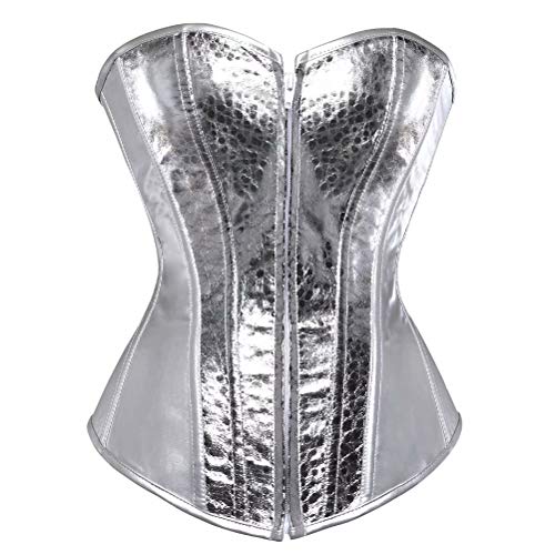 Jutrisujo Leder Korsett Corsage Damen Corset Bustier Kunstleder Front Reissverschluss mit Silber M von Jutrisujo