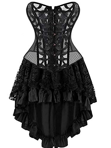 Jutrisujo korsett Corsagenkleid rock kleid corsage korsage Leer damen vollbrust bustier gothic burlesque Schwarz 6XL von Jutrisujo