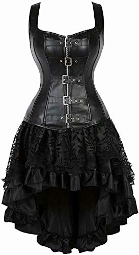 Jutrisujo korsett leder Corsagenkleid rock kleid corsage korsage schwarz damen vollbrust bustier gothic burlesque 5XL von Jutrisujo