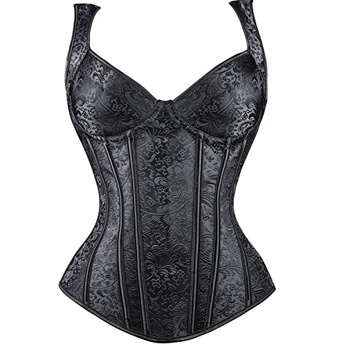 Jutrisujo Korsett Damen Top Corset Bustier Vollbrust Reissverschluss Mit Träger Retro Schwarz L von Jutrisujo