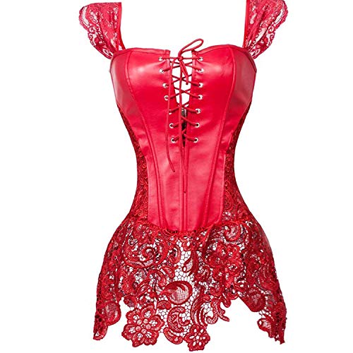 Jutrisujo Korsett Leder Damen Corsage Gothic Kunstleder Korsagenkleid Reißverschluss Schnüren Sexy Rot 4XL von Jutrisujo