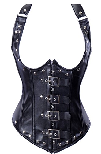 Jutrisujo Korsage Kunstleder Unterbrust Korsett Steampunk Leder Corsage Reissverschluss Halbbrust Corset Stahlstäbchen Schwarz 3XL von Jutrisujo