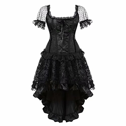 Jutrisujo corsage schwarz Corsagenkleid elegant kleid korsett Ärmel spitze Vollbrust gothic rock burlesque damen Große Größe L von Jutrisujo