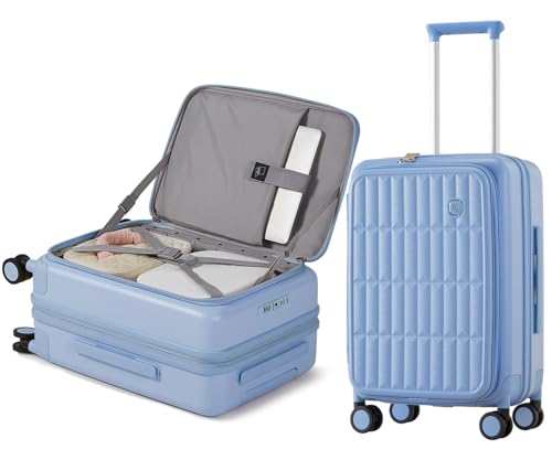 Handgepäck Koffer Leicht Oben Offen mit Laptopfach 35x25x49cm Hartschalenkoffer Klein 50L Skalierbar Reisekoffer mit Rollen und TSA Schloss für Frauen Männer Reisen, 20 Inch Checked-In(Blueberry Blue) von aji