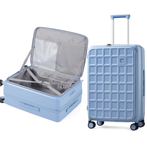aji Handgepäck Koffer Leicht Oben Offen 42.7x27x61cm Hartschalenkoffer Mittelgroß 81L Skalierbar Reisekoffer mit Rollen TSA Schloss für Frauen Männer 12-15-tägige Reisen, 24 Inch (Blueberry Blue) von aji
